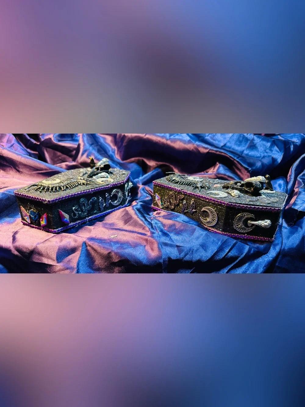 Handcrafted Glitter Coffin Trinket Box with Gothic Embellishments